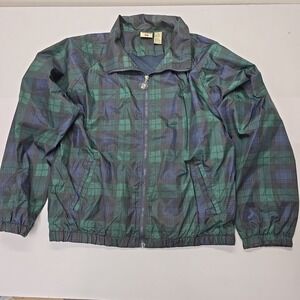 Vintage Jerzees Mens Green Blue Plaid Windbreaker Jacket Mesh Lined Size M